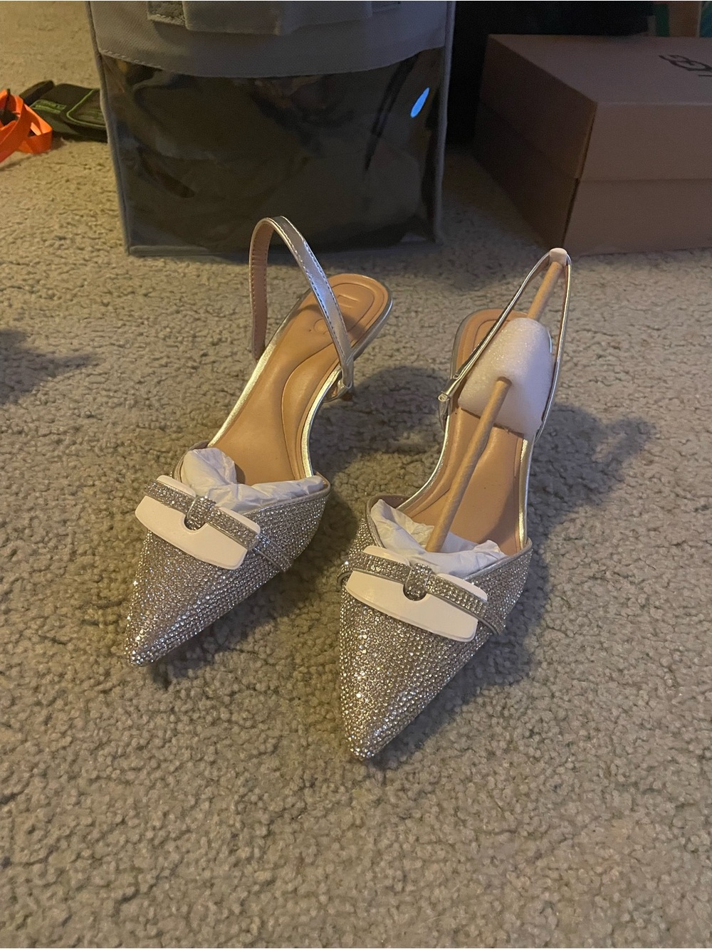 Women’s Pointed Slingback Heels in Sparkling Silver